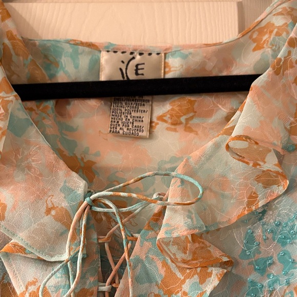Ice Floral Ruffle Blouse - Teal and Orange - Picture 3 of 12